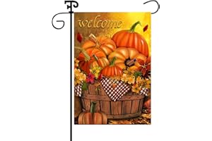 BABYCOP Fall Welcome Thanksgiving Pumpkin Small Garden Flag for Outside 12x18 Inch Vertical Double Sided Leaves Flowers Autumn Burlap Yard Decoration