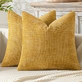 MIULEE Decorative Couch Throw Pillow Covers 18x18 in Mustard Yellow 2 Pack | Modern Boho Accent, Soft Chenille Pillow Covers, Farmhouse Cushion Cases for Home Decor Bed Sofa Living Room