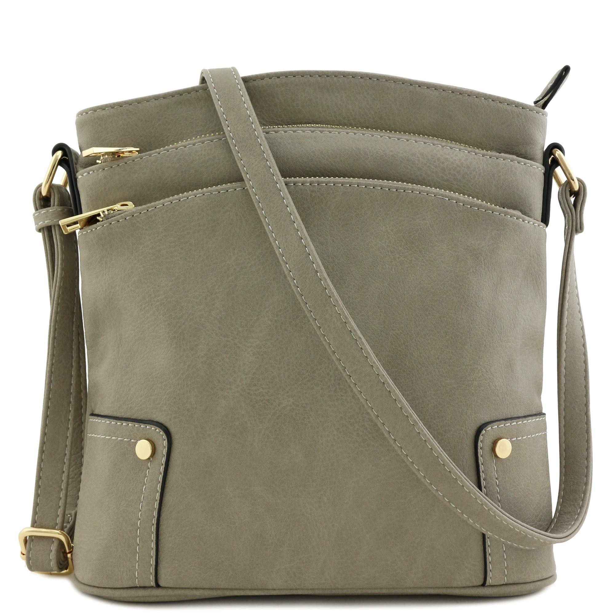 Triple Zip Pocket Large Crossbody Bag Elegantress