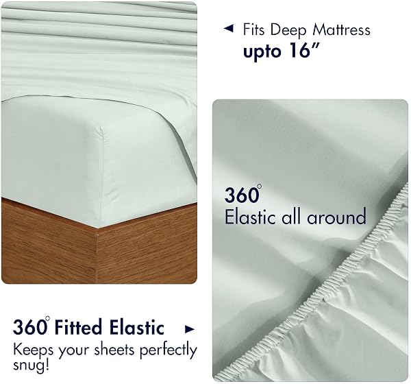 RUVANTI 100% COTTON PERCALE SHEETS QUEEN SIZE 6 PIECE SET, COOLING BED SHEETS FOR HOT SLEEPERS, DEEP POCKET 16”, BREATHABLE LIGHTWEIGHT & DURABLE, CRISP HOTEL STYLE SHEETS, AQUA GLASS