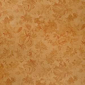 Tela de tapicería de lino con estampado floral, color naranja y dorado