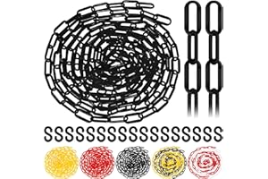 Glarks 21pcs 5M (16 Feet) x 6mm Plastic Chain Barrier with S Hooks, Black Plastic Chain Links, Safety Barrier Chain, Weatherp