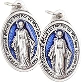 Needzo Blue Miraculous Medal Pendants, Catholic Jewelry Charm, Religious Gifts, 1 Inch (Pack of 2)