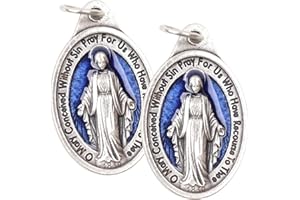 Needzo Blue Miraculous Medal Pendants, Catholic Jewelry Charm, Religious Gifts, 1 Inch (Pack of 2)