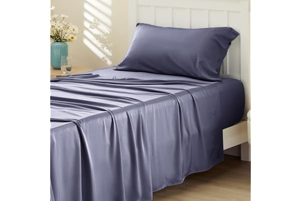 Bedsure Cooling Sheets Twin, Rayon Derived from Bamboo, PureWoven, Breathable & Soft, Deep Pocket Up to 16 Inches, Hotel Luxury Silky Bedding for Hot Sleepers, Dark Grey