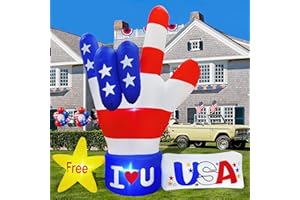 AerWo 8FT Patriotic 4th of July Inflatables Outdoor Decorations, I Love USA Patriotic Inflatable Independence Day Blow Up with LED Lights for Fourth of July Memorial Day Garden Yard Decor