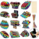HOWAF 36pcs Football Scratch Paper Crafts Kit Football Helmet Scratch Cards Football Rainbow Scratch Off Cards for Football Party Activity School DIY Drawing,Football Sports Paper Scratch Pad for Kids