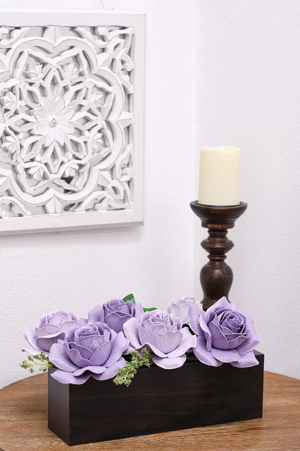 Amazon Com Kira Home 4 5 6 Pack Artificial Flowers Large Purple Roses Real Looking Fake Flowers For Diy Projects Wedding Baby Shower Home Decor Charming Gift Box Furniture Decor