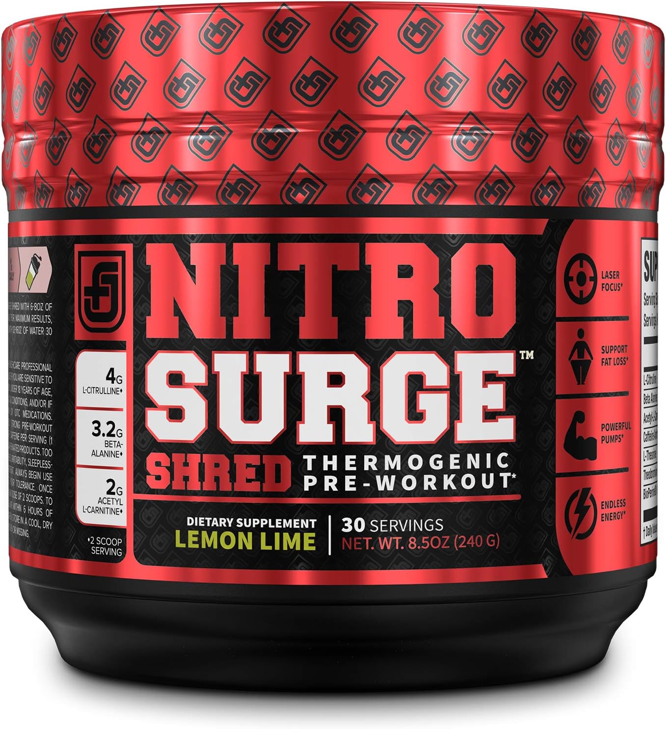 NITROSURGE Shred Pre Workout Supplement - Energy Booster, Instant Strength Gains, Sharp Focus, Powerful Pumps - Nitric Oxide Booster & PreWorkout Powder - 30Sv, Lemon Lime: Health & Personal Care