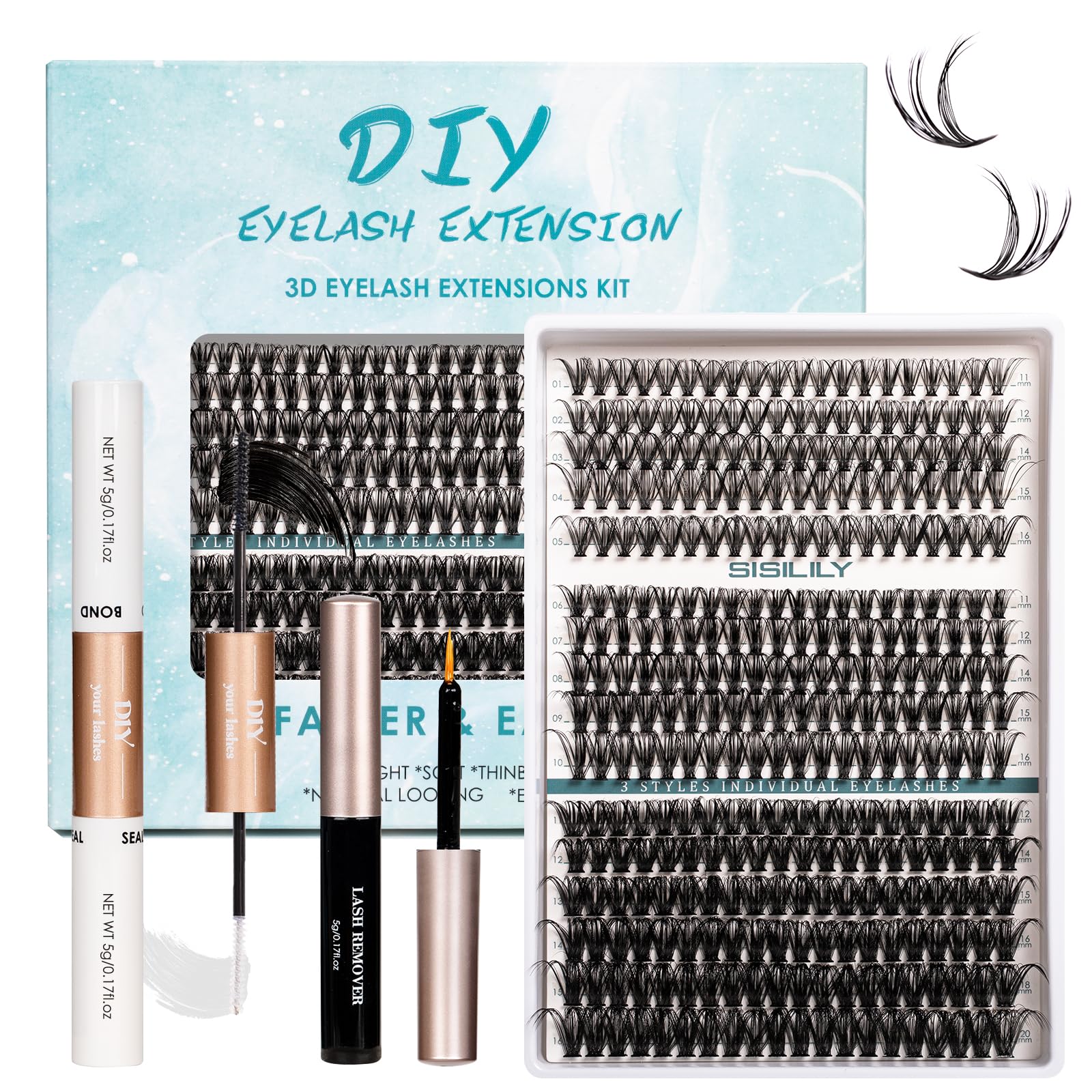 SISILILY 320pcs Individual Eyelashes Kit-30D+40D+60D Eyelash Extension with Bond and Seal-Lash Clusters DIY False Eyelashes Mega Cluster Lashes with Lash Remover and Tweezers C D Curl-11mm-20mm Mix — image 1