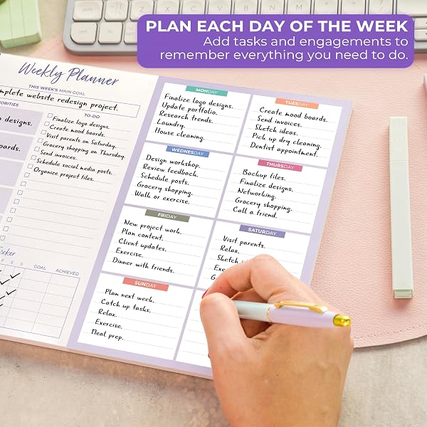 CLEVER FOX WEEKLY DESK PLANNER – DESKTOP WEEKLY TO DO LIST NOTEPAD & PLANNING PAD FOR BOOSTING PRODUCTIVITY, 50 TEAR OFF WEEKLY JOURNAL SHEETS, SIZE: 8.5″ X 11″ – LAVENDER