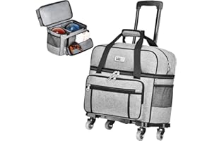 CAB55 2 Ball Bowling Bag with 4 Wheels, Double Bowling Ball Bag with Separate Shoe Compartment, (Up To US Men Size 16), and Multiple Multifunctional Accessory Pockets