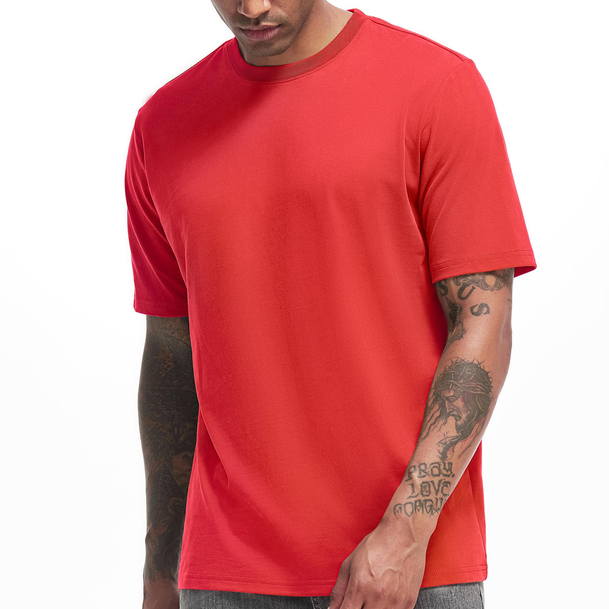 Photo 1 of VEIISAR Men's Heavy Weight Crew Neck T-Shirt Mens Premium Cotton Pre Shrunk Tee Red XL