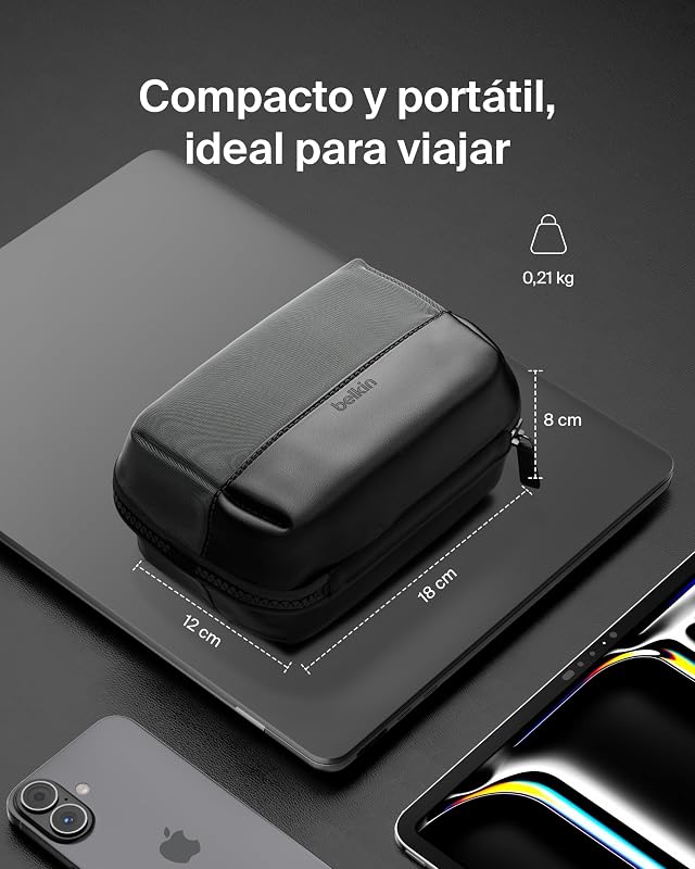 Estuche Organizador de Accesorios de Tecnología para Viajar, Bolsa de Transporte para batería Externa, Cargador, y Apple Pencil, Correa para AirTag, Tela Suave y Duradera