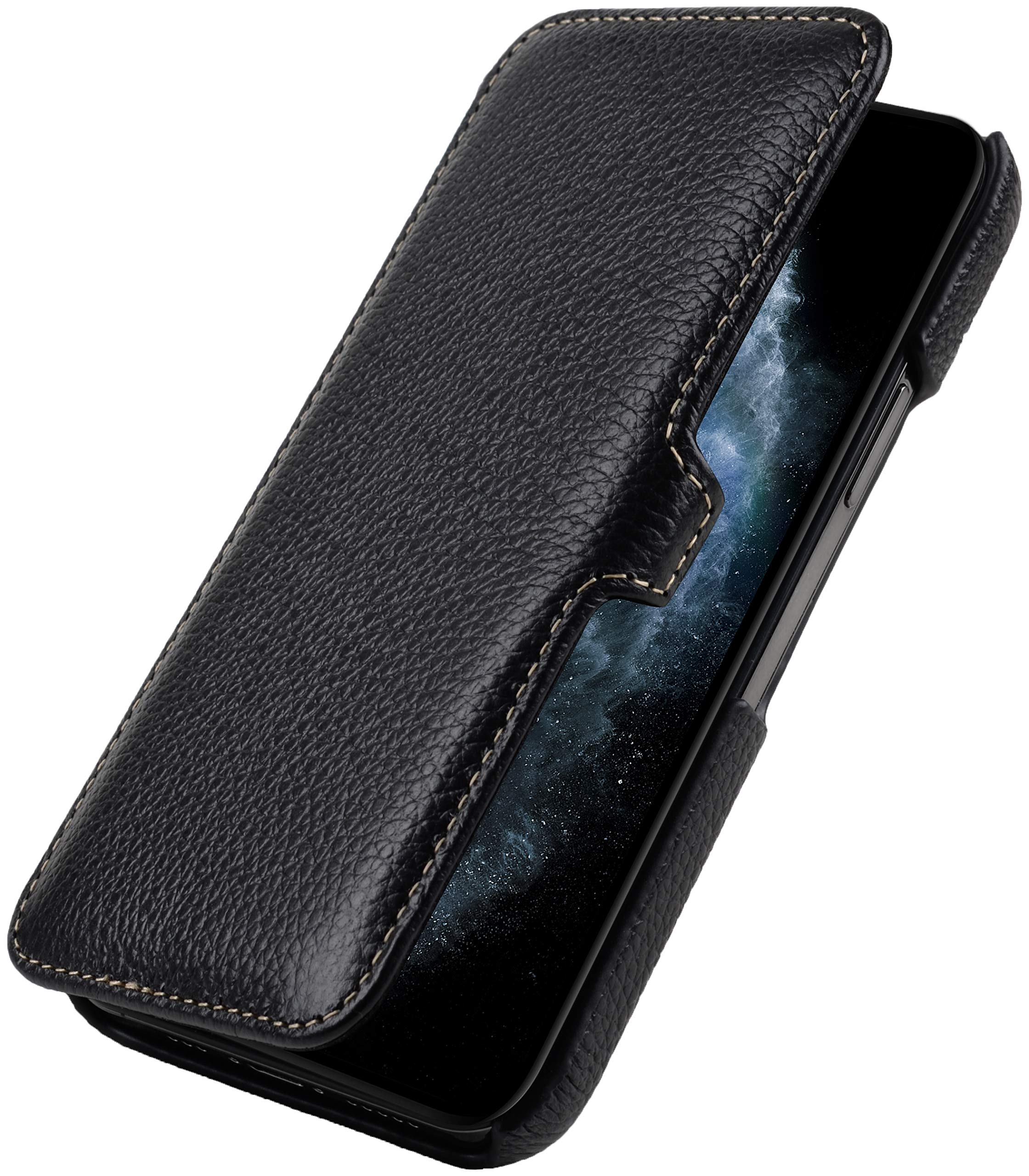 StilGut Book Type Flip Case for iPhone 12 Pro Max (6.7"), Genuine Leather iPhone 12 pro Max case with Closure, Black