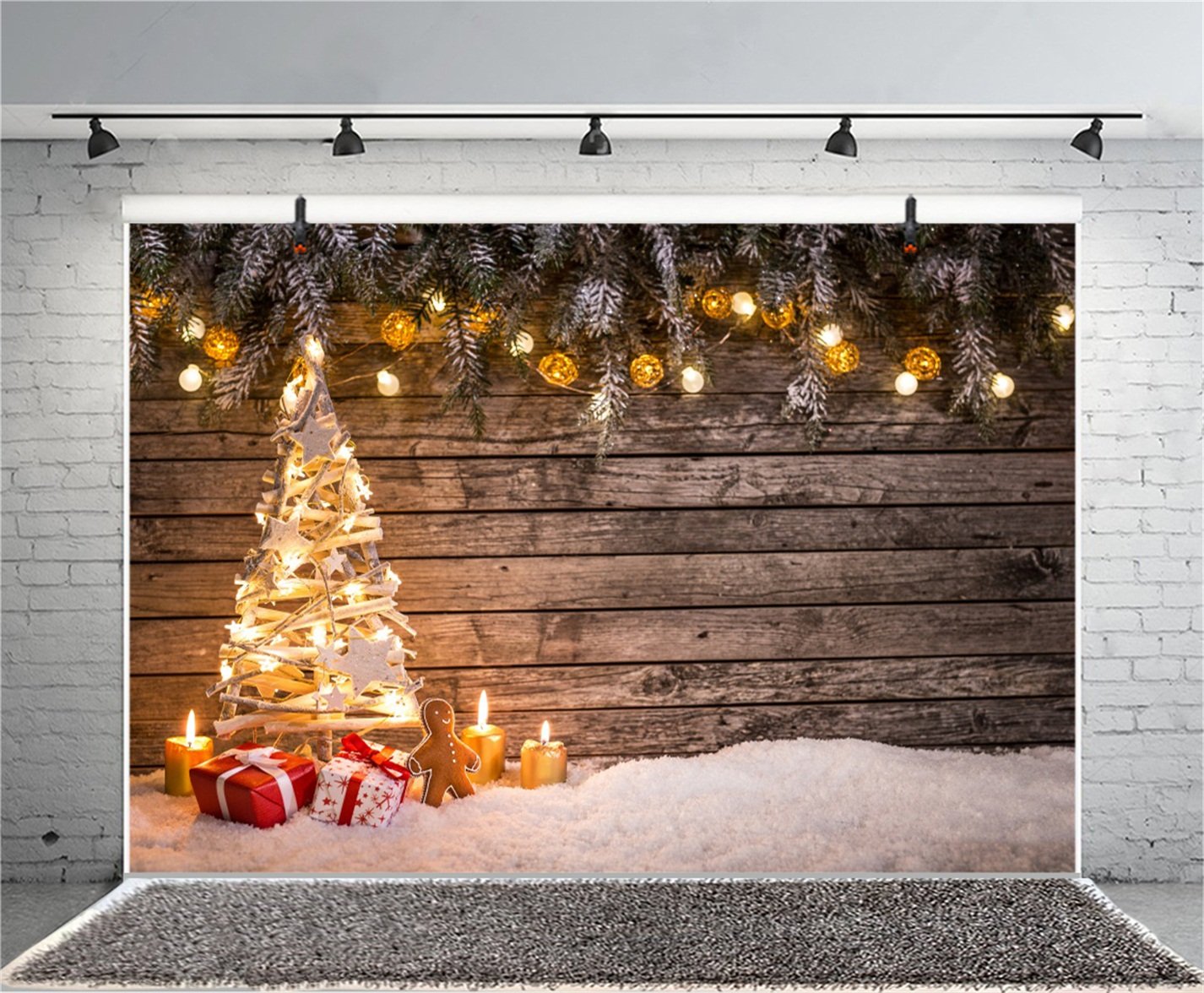 人気大割引 XmasギフトボックスYearフォトスタジオ小道具ポリエステル壁紙 Fir Evergreen