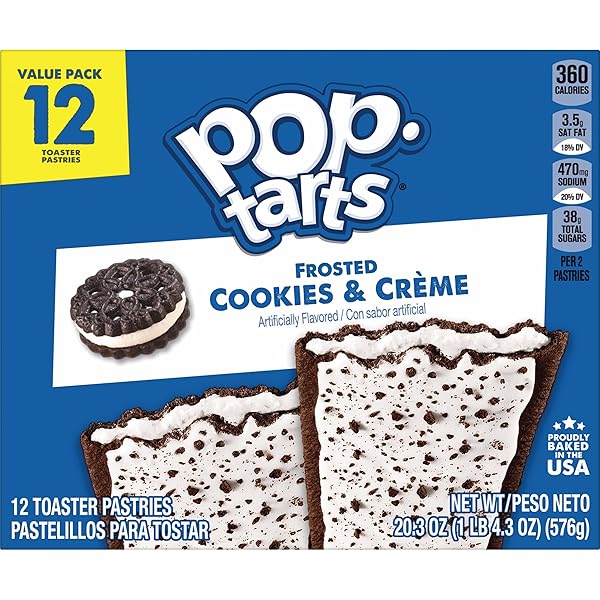 POP-TARTS TOASTER PASTRIES, BREAKFAST FOODS, KIDS SNACKS, COOKIES AND CREME, 20.3OZ BOX (12 POP-TARTS)