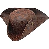 4E's Novelty Brown Faux Leather Pirate Hat for Adult Men Women Tricorn Hat for Halloween Pirate Costume Accessories