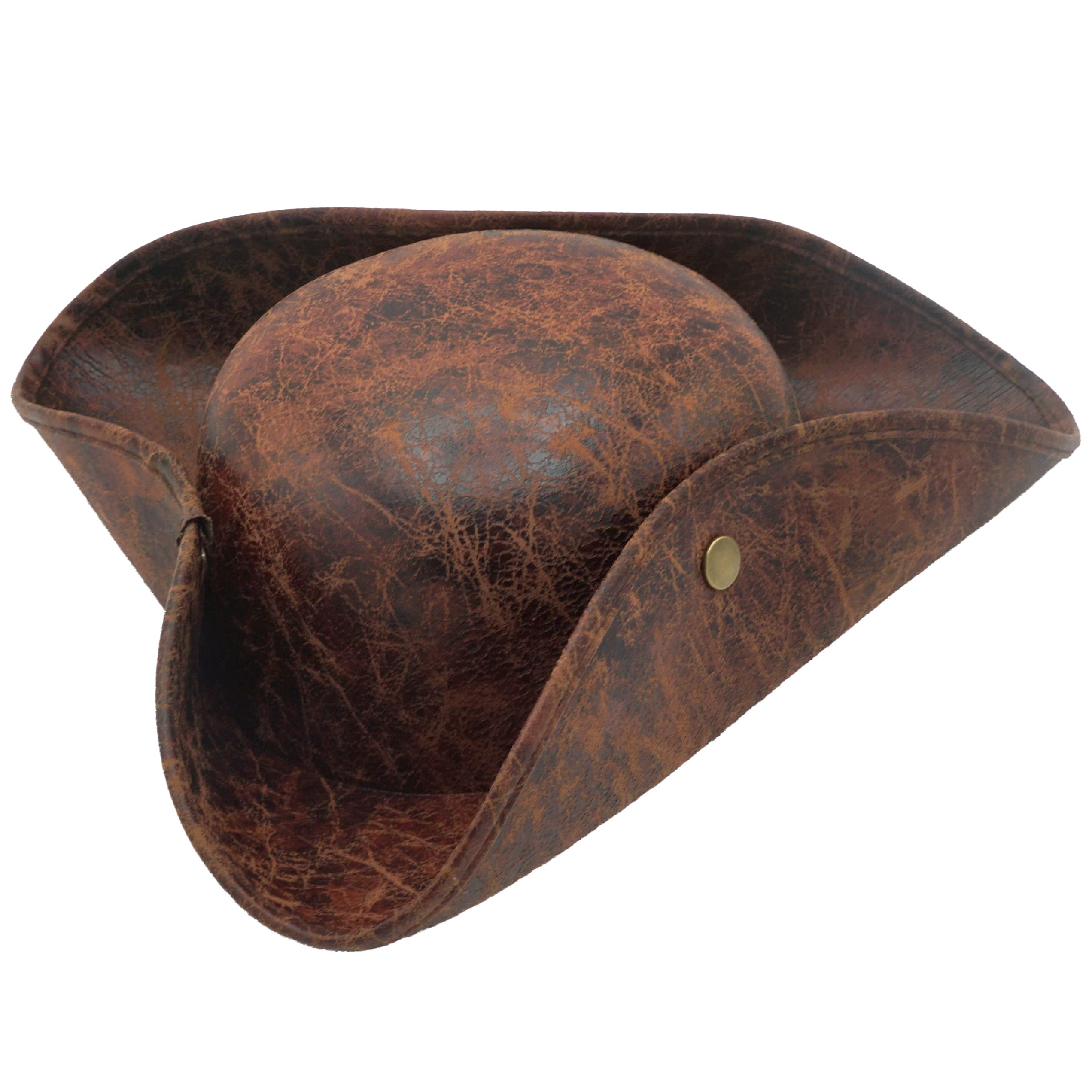 Photo 1 of 4E's Novelty Brown Faux Leather Pirate Hat for Adult Men Women Tricorn Hat for Halloween Pirate Costume Accessories