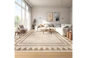 MilleLoom Washable 8x10 Area Rug Neutral Living Room Rug with Non Slip Backing, Modern Solid Beige Low Pile Carpet, Soft Non 