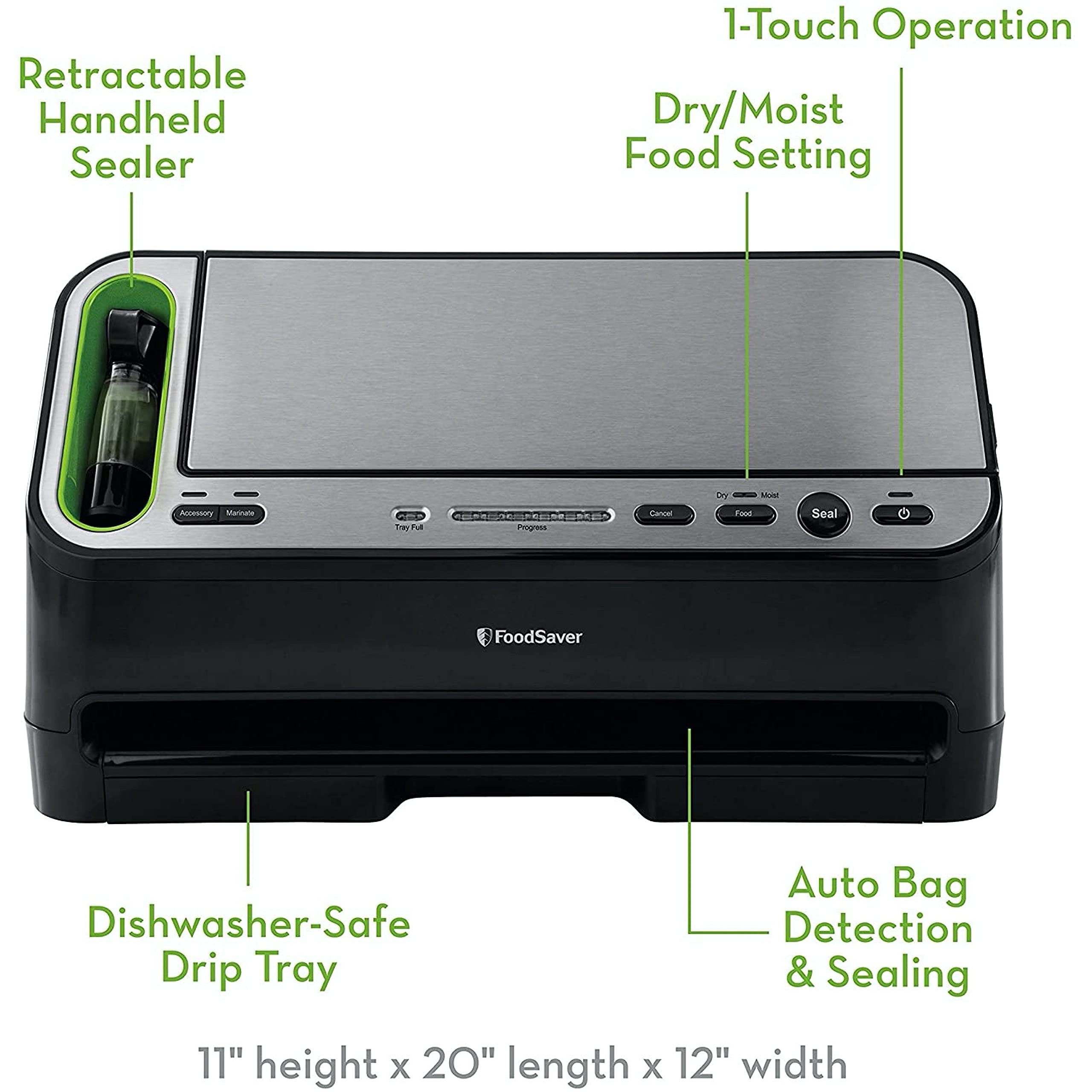 Foodsaver V4400 2-in-1 Vacuum Sealer Machine with Automatic Bag Detection and Starter Kit |Black and Silver & Regular Sealer and Accessory Hose Wide-Mouth Jar Kit, 9.00 x 6.00 x 4.90 Inches, White