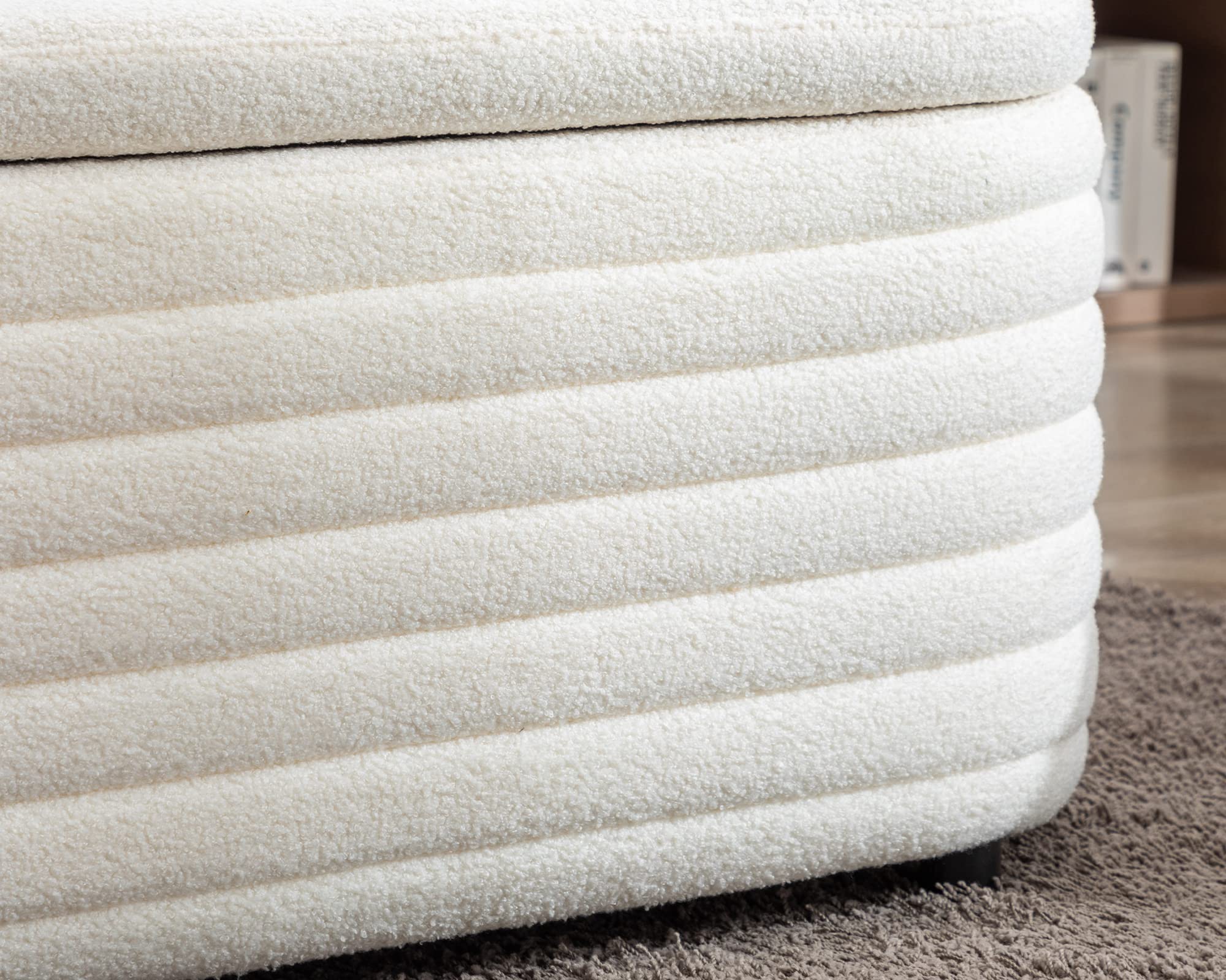 DM Furniture Storage Teddy Ottoman Bench Upholstered Fabric Storage Bench End of Bed Stool with Safety Hinge for Bedroom, Living Room, Entryway, Closet(44.5-inch, White) - Image 8