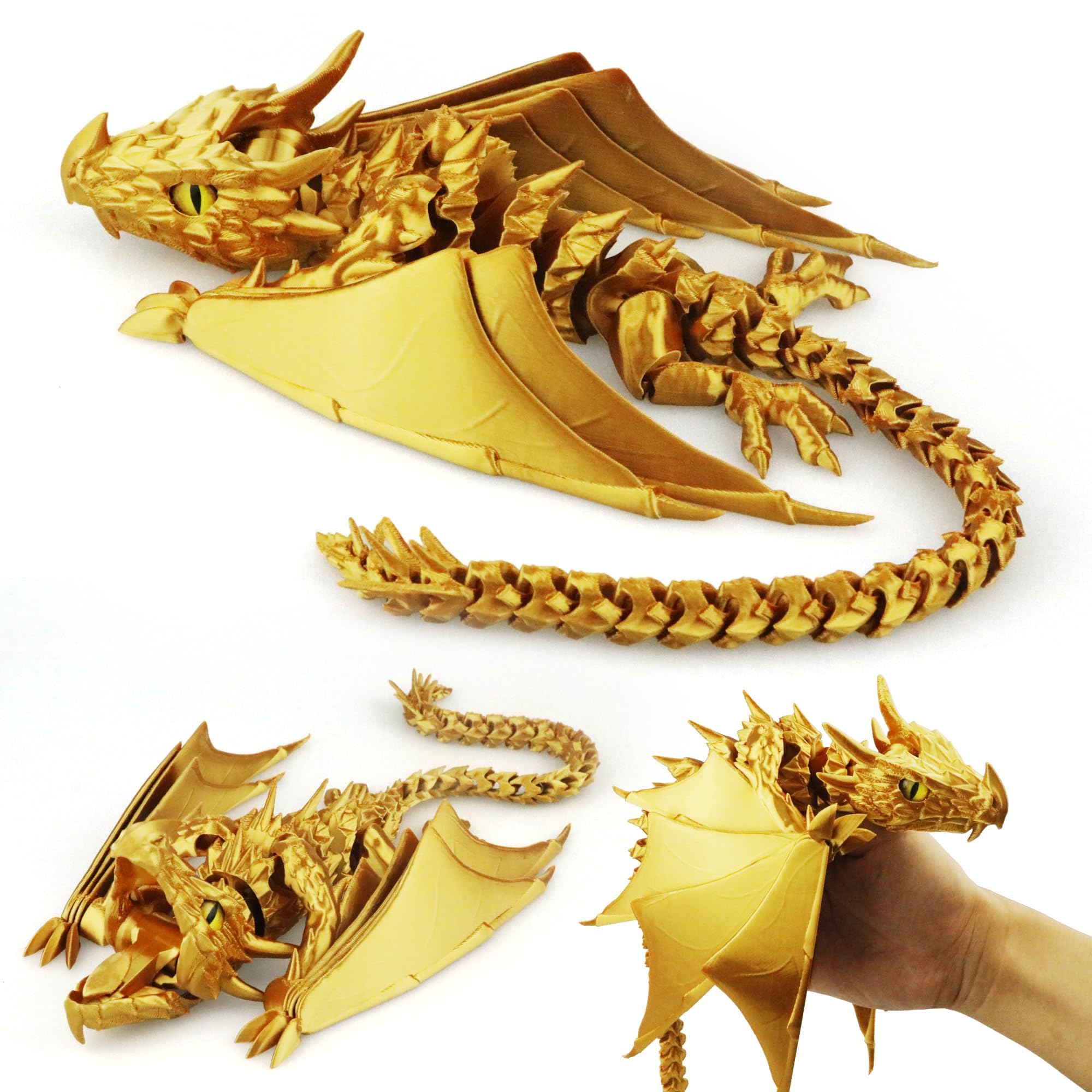 Photo 1 of *MINOR DAMAGE - USED*
LehuoMaker 3D Printed Dragon with Wings, Fidget Dragon Toys, 3D Printed Animals, Flexible Articulated Winged Crystal Dragon Model,Home Office Decor Desktop Pet(Silk Gold)