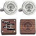 Kooer Cufflinks For Men, White Tree Cufflinks Wedding Christmas Tree of Life Cuff Links Gift For Men Father Dad Husband