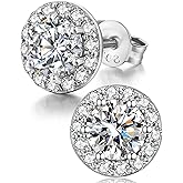Jiahanzb Halo Stud Earrings 925 Sterling Silver Cubic Zirconia Halo Earrings for Women/Men