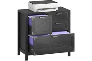 HOMCOM 4 Drawer File Cabinet, Farmhouse Lateral Filing Cabinet with Adjustable Hanging Rails for Letter/A4/Legal Size Files, Printer Stand for Home Office, Black