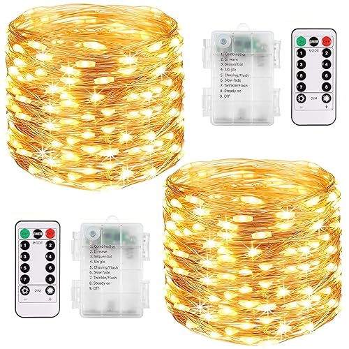 Knayis 2 Pack Total 240LED/80FT Fairy Lights Battery Operated with Remote-8 Modes Battery Fairy Lights Waterproof, Indoor/Outdoor String Lights for Home Bedroom Party Christmas Tree Decor(Warm White)