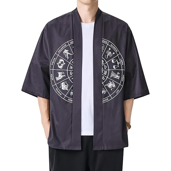トップス YUKATA Men 3/4 Sleeve Kimono Shirt and Shorts Set Yukata Tops Half