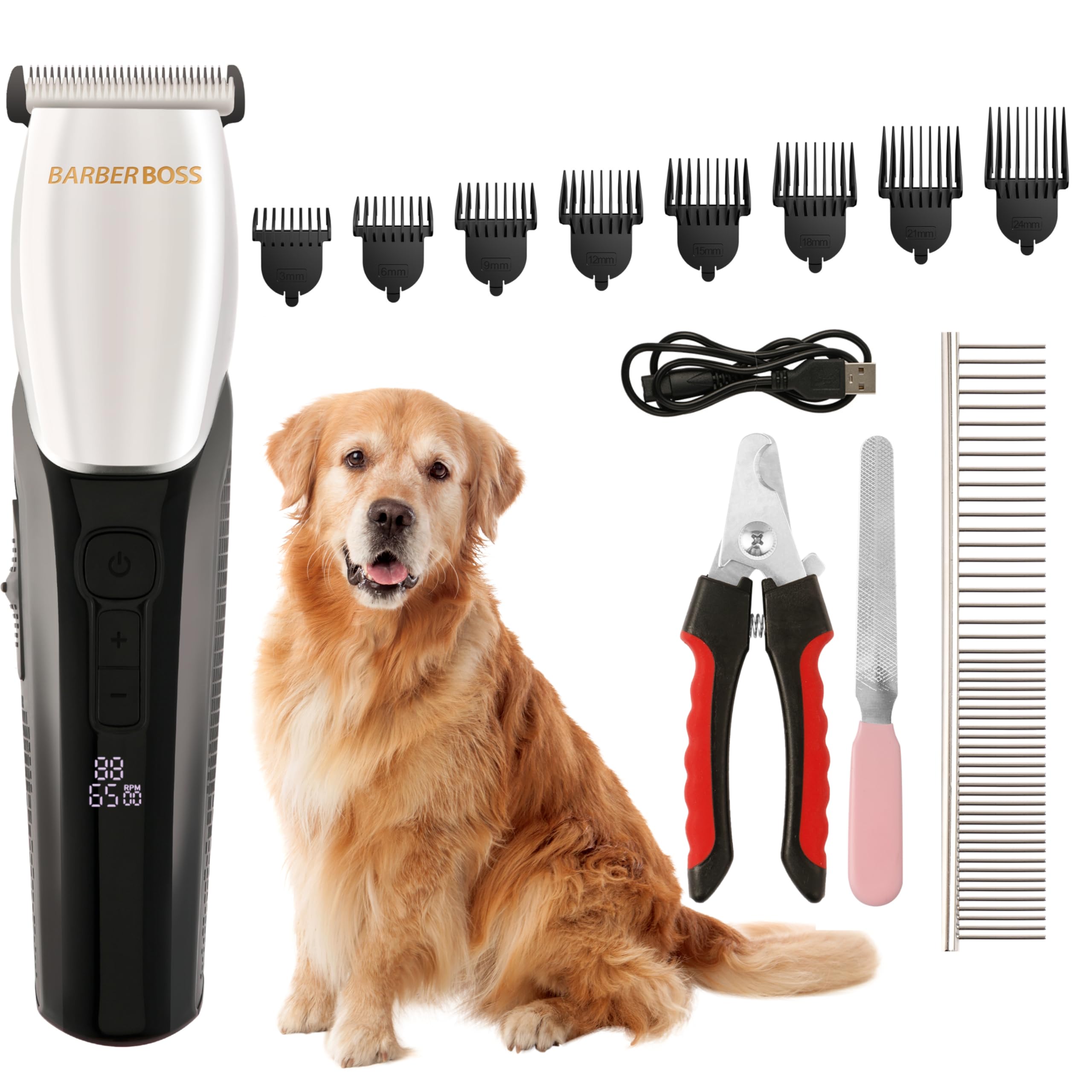BarberBoss All-in-One Pet Grooming Kit - Cordless Dog & Cat Clippers for Matted Fur & Thick Hair