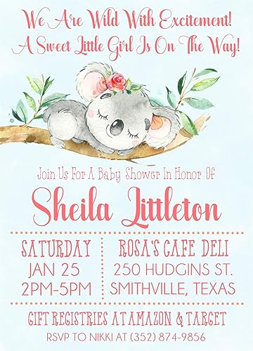 Amazon Com Girls Pink Koala Baby Shower Invitations With Envelopes Handmade