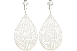 Aloha Earrings - Victorian Filigree Clip On Earrings for Women - Non Pierced Dangle Fashion Jewelry