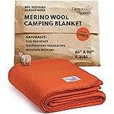 Woolly Mammoth Woolen Company Merino Wool Blanket - 80% Merino Wool - Camping Blankets for Cold Weather - Mositure-Wicking for Overlanding, Hunting, Emergency Kits, Bushcraft (66" x 90" Ember)