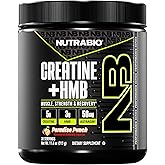 NutraBio Creatine + HMB- Creatine Monohydrate with HMB Powder for Muscle Growth, Increased Strength- 30 Servings (Paradise Punch)