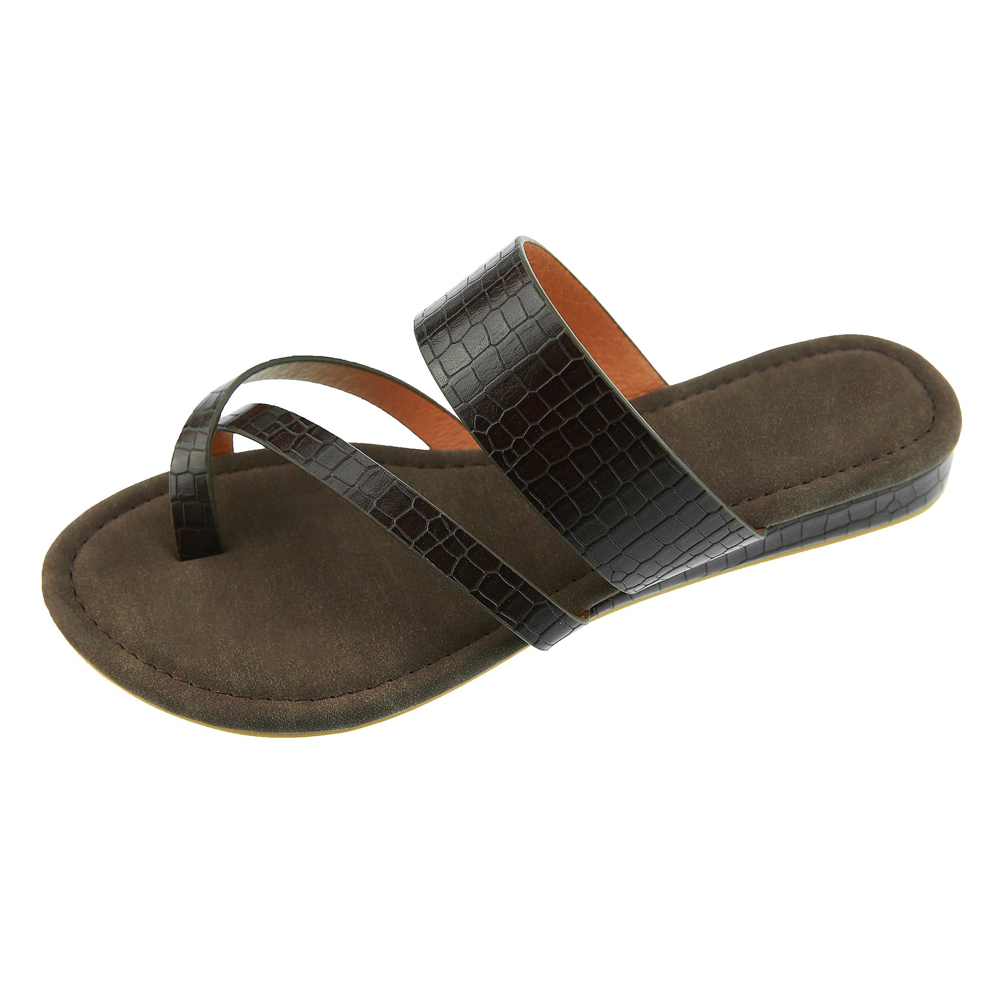 Womens Flip Flop Thong Open Toe Low Heel Cut Out Summer Beach Leather Sandals - Image 4
