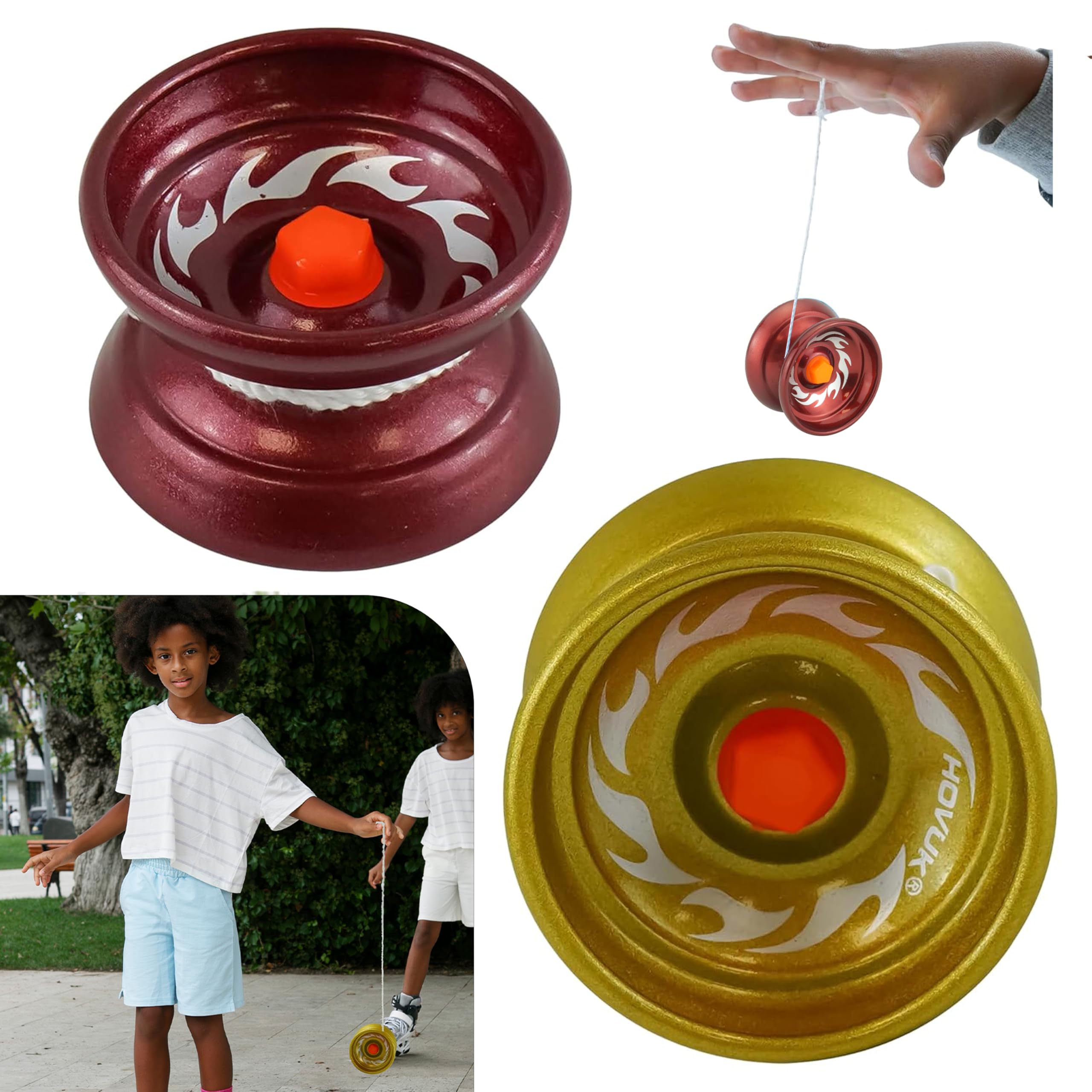 2Pcs Metal Alloy Yo-Yos Red and Yellow for Beginners, Responsive Trick Play Yo-Yo with Spare String, Perfect Christmas for Kids 3+Year