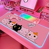 JMIYAV Pink Kawaii Cat RGB Gaming Mouse Pad 31.5x12 Inch PC XL Large Extended Glowing Led Light Up Cool Mouse pad Desk Pad Non-Slip Rubber Computer Mouse Pad Cute Mousepad Mat 31.5x12 Inch