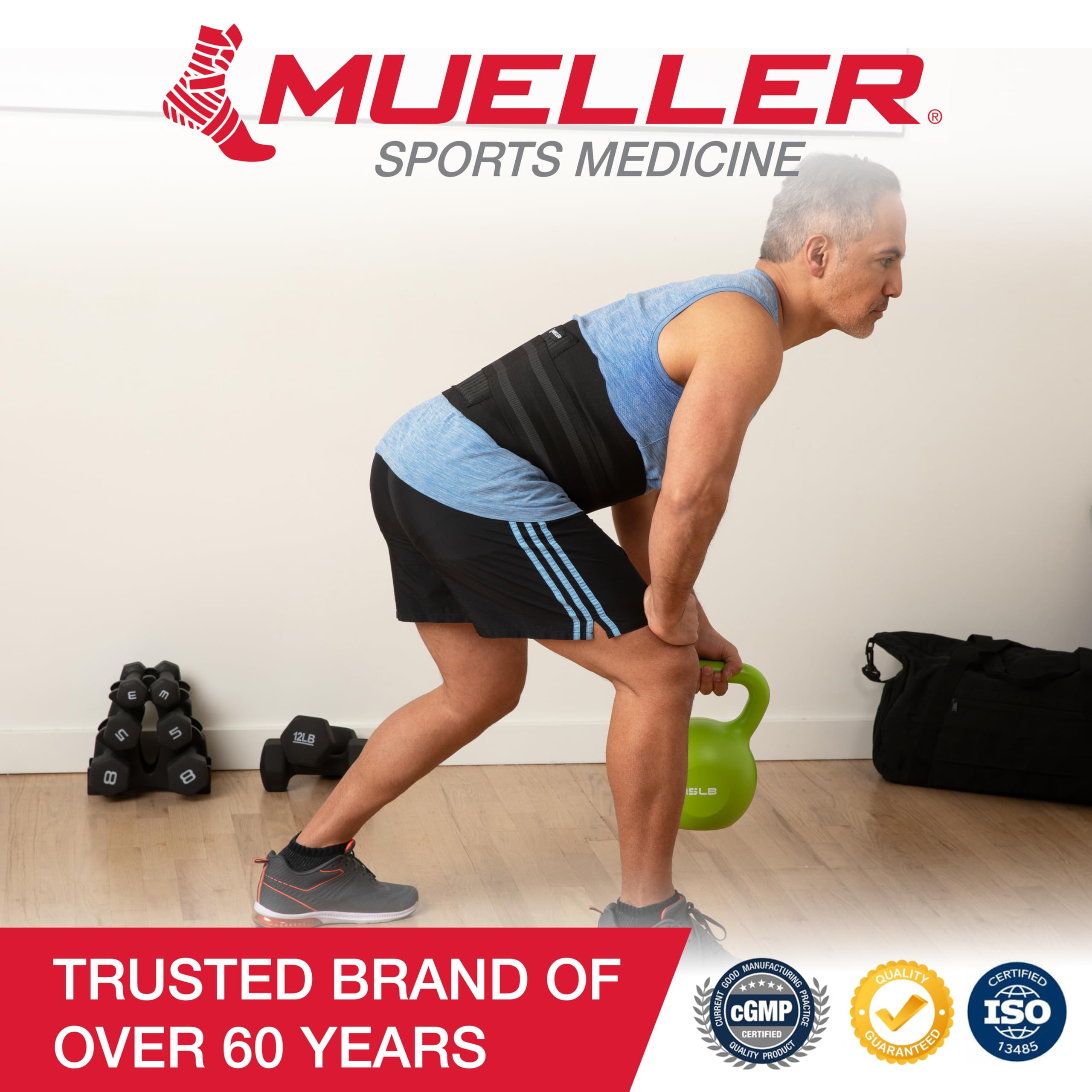 MUELLER Sports Medicine Adjustable Back Brace, Ideal for Upper and Lower Back Pain, Relief & Support for Men and Women, Strains, Sciatica, Scoliosis, Black