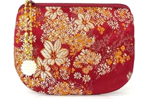 GOLDEN AMY Handmade Jewelry Pouch Women Coin Purse Brocade Zipper Wallet Silk Makeup Bag - MAROON