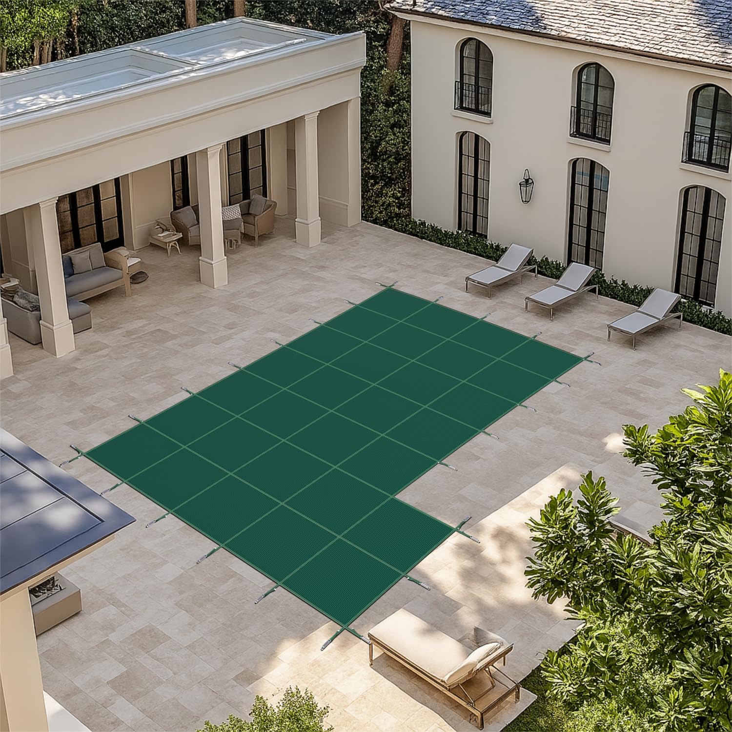 Photo 1 of ShadeMart Inground Pool Safety Cover, 170GSM Material Winter Pool Cover, for 16x40ft Inground Pool with 5x10ft Left Step, Installation Hardware Included, Green