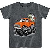Sineeko Boys Halloween Shirt Toddler Kids Short Sleeve T-Shirt Ghost Pumpkin Dinosaur Monster Truck Tees Tops 2-7 Years