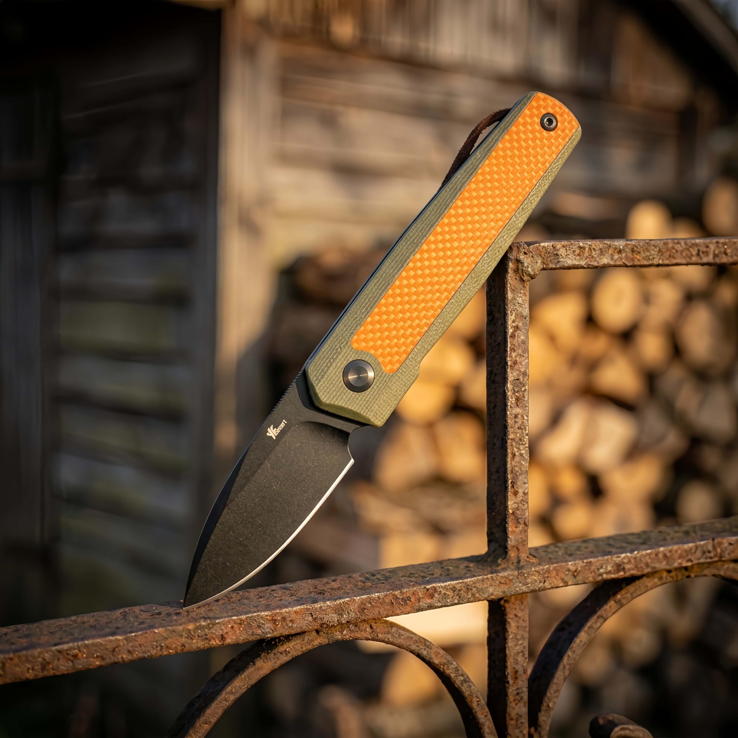 YF SMART EDC Taschenmesser D2 Stahl-Limitierte Edition,5.6 cm Slipjoint Klappmesser mit SKIFF Kugellager, G10 & Carbon Fiber Griff, §42a Konformes Klappmesser für Outdoor,Camping & Alltag (Orange) 4