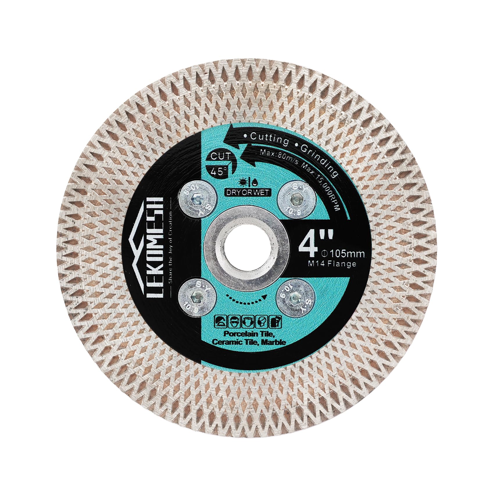LEKOMESH 105MM Diamond Cutting Disc - Tile Cutting Disc Cutting Wheel Double-sided Diamond Discs for Cutting Grinding Porcelain Ceramic Tile Marble Granite,M14 Thread,X Mesh