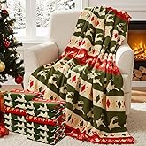 Preboun 12 Pcs 50 x 60 Inch Christmas Throw Blanket Forest Reindeer Fleece Printed Warm Throw Blanket Bulk for Couch Bedroom Bed Sofa Office Winter Travel Wedding Decorations Gifts