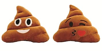 Chocozone Soft Smiley Dark Brown 26cm Emoji Cushion Pillow Stuffed Plush Toy Doll (Happy & Flying Kiss) - Set of 2 Smiley Pillows