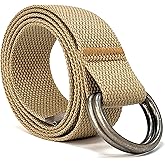 SUITUA Mens & Womens Canvas Belt with D-ring,Double Ring Belt,Solid Color,Extra Long (49”) 1 1/2" Wide