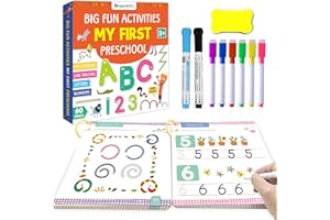 HOQEEWIPE Preschool Learning Activities Workbook - Fun Reusable 60 Pages Tracing Books for Kids Ages 3-5, Numbers, Letters, Fine Motor Skills Educational Learning Toys for Toddlers 2-4 Years Old